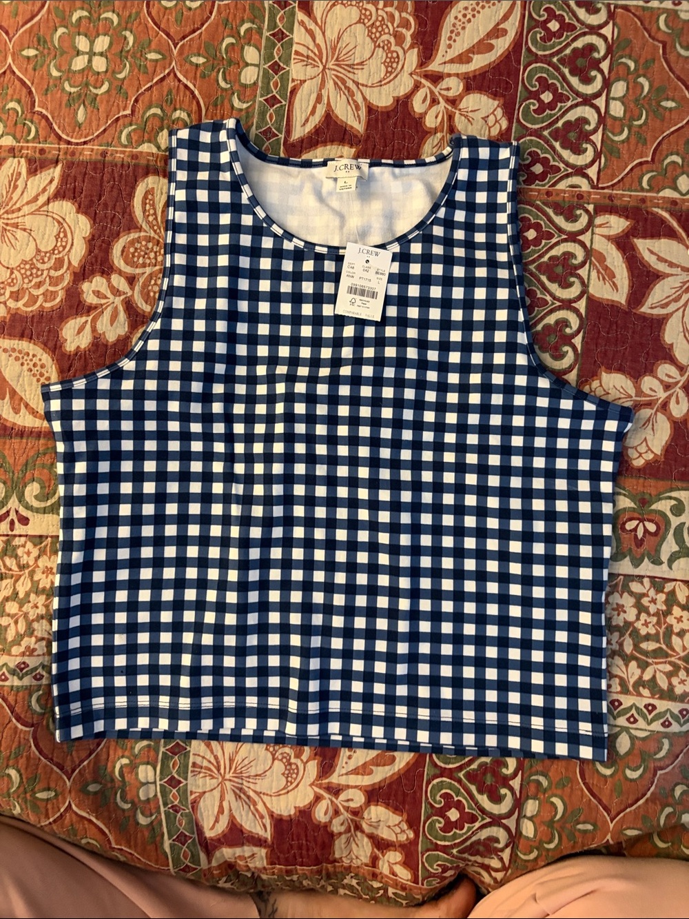 J. Crew Navy and White Gingham Sleeveless Crop Top